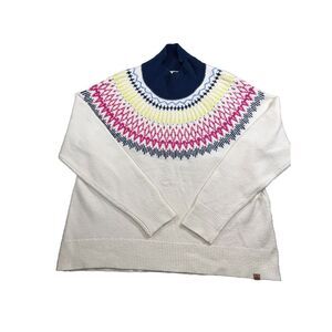 ALPINE DESIGN Sweater Womens Large Dawn Calm Fair Isle Mock Neck Ski White